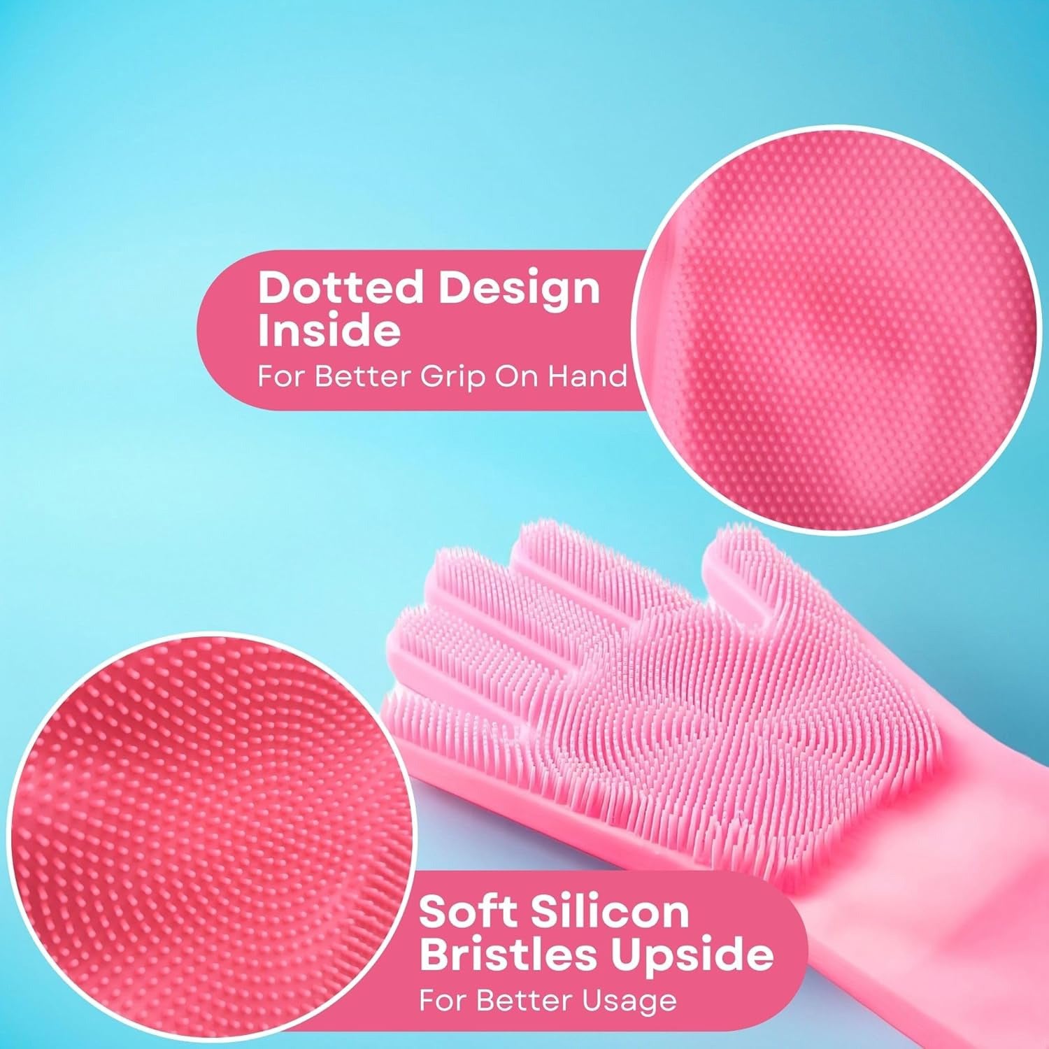 Feature Of Silicone Hand Gloves with Scrubbing Bristles.