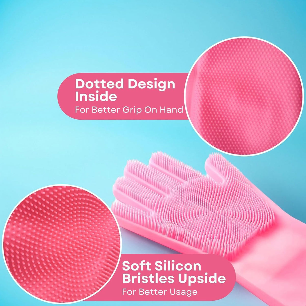 Feature Of Silicone Hand Gloves with Scrubbing Bristles.