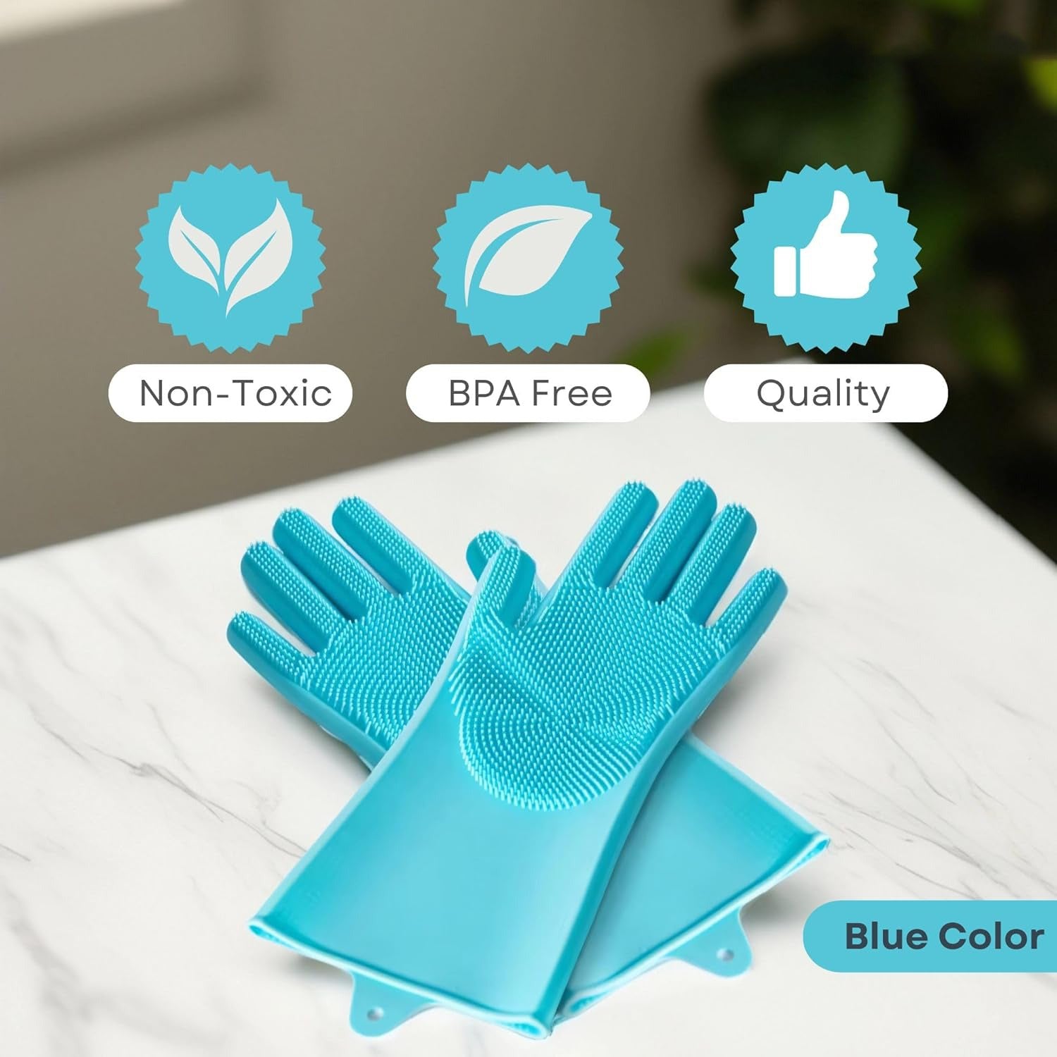A Silicone Hand Gloves with Scrubbing Bristles.