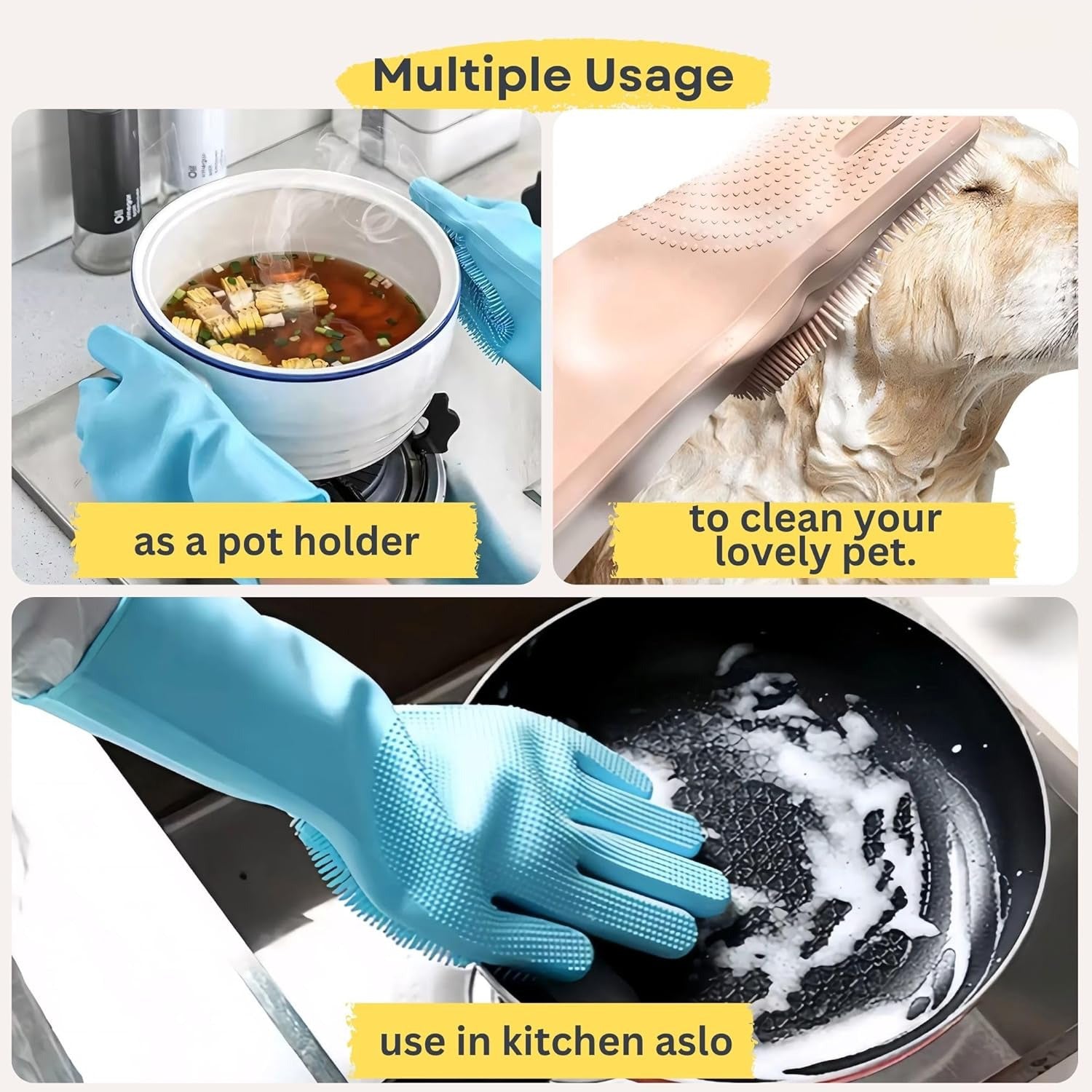 A Person is Demonstrating the Usage Of Silicone Hand Gloves.