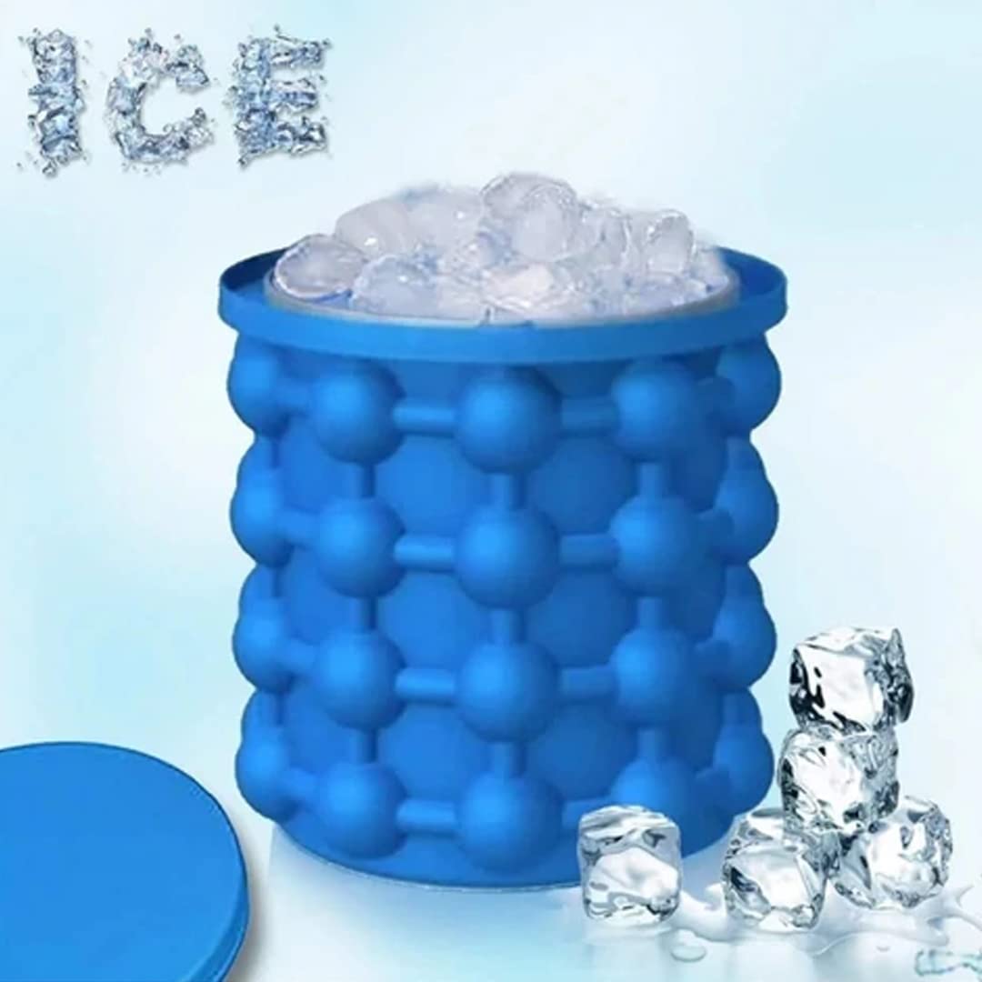 A Silicone Ice Cube Maker with Ice Cubes.