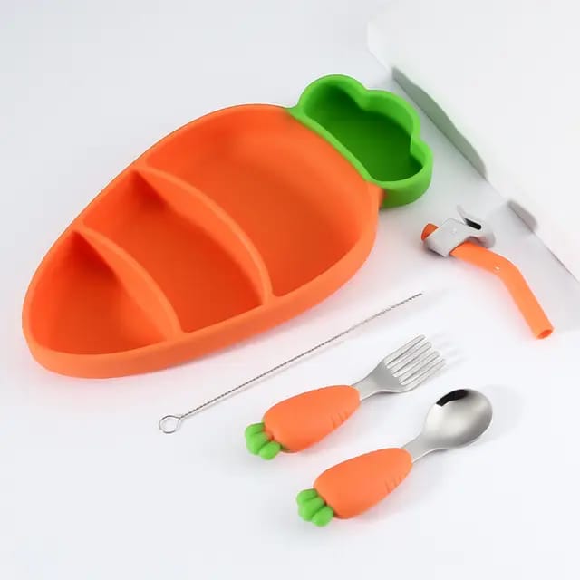 Children Non-Slip Silicone Suction Dinner Plate With Fork and Spoon.