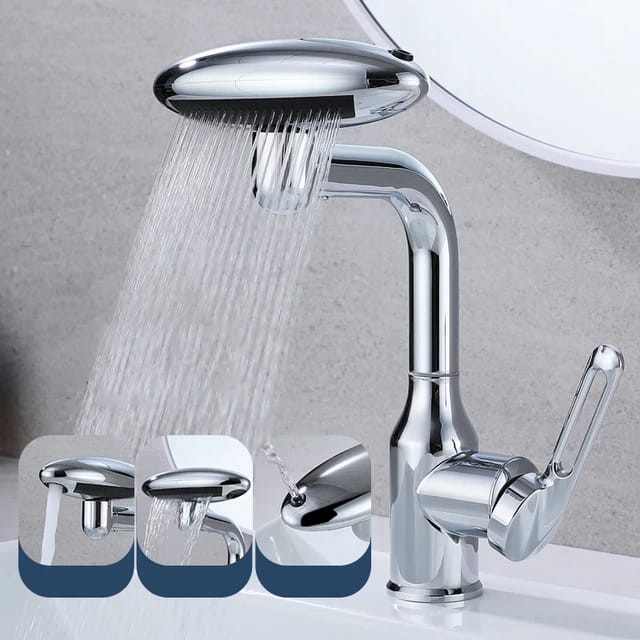Silver 360° Rotating Faucet With Waterfall Mode.