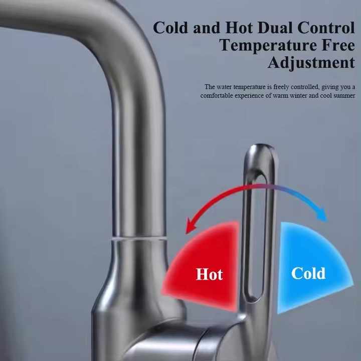 Hot and Cold Dual Control Of 360° Rotating Faucet.