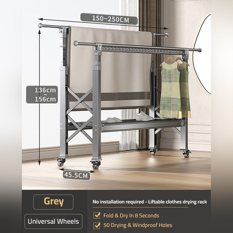 Double Rod Cloth Drying Stand, Movable Garment Display Stand For Home