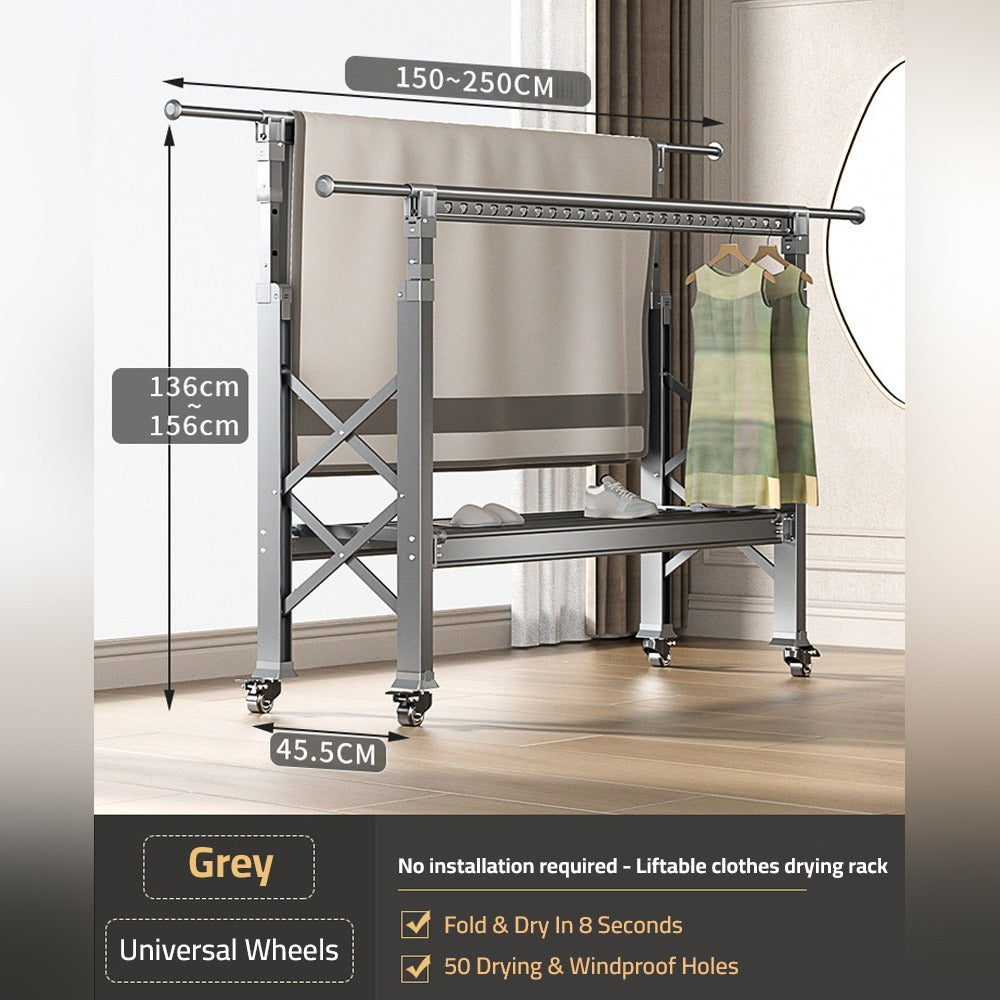 Double Rod Cloth Drying Stand, Movable Garment Display Stand For Home Double Rod Cloth Drying Stand, Movable Garment Display Stand For Home