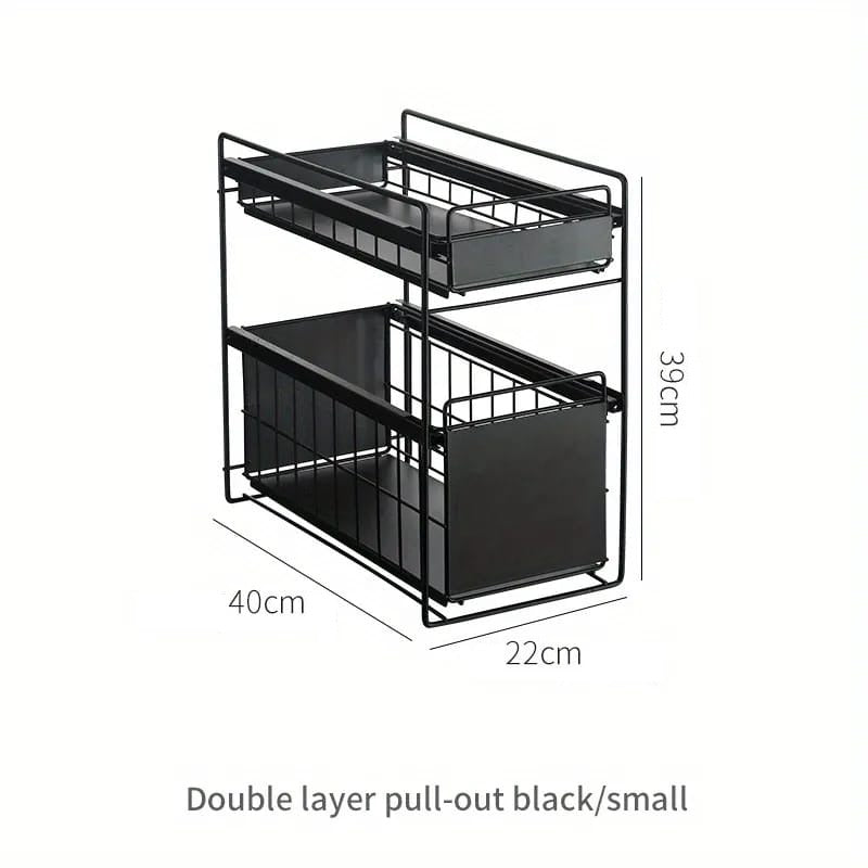 black color Under Sink Storage Rack  with its size