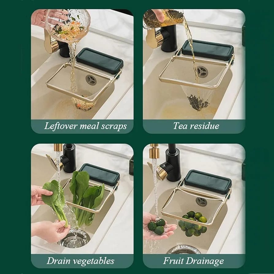 A Person is Washing Different Food Items Using Kitchen Sink Corner Filter Drainer Strainer Rack.