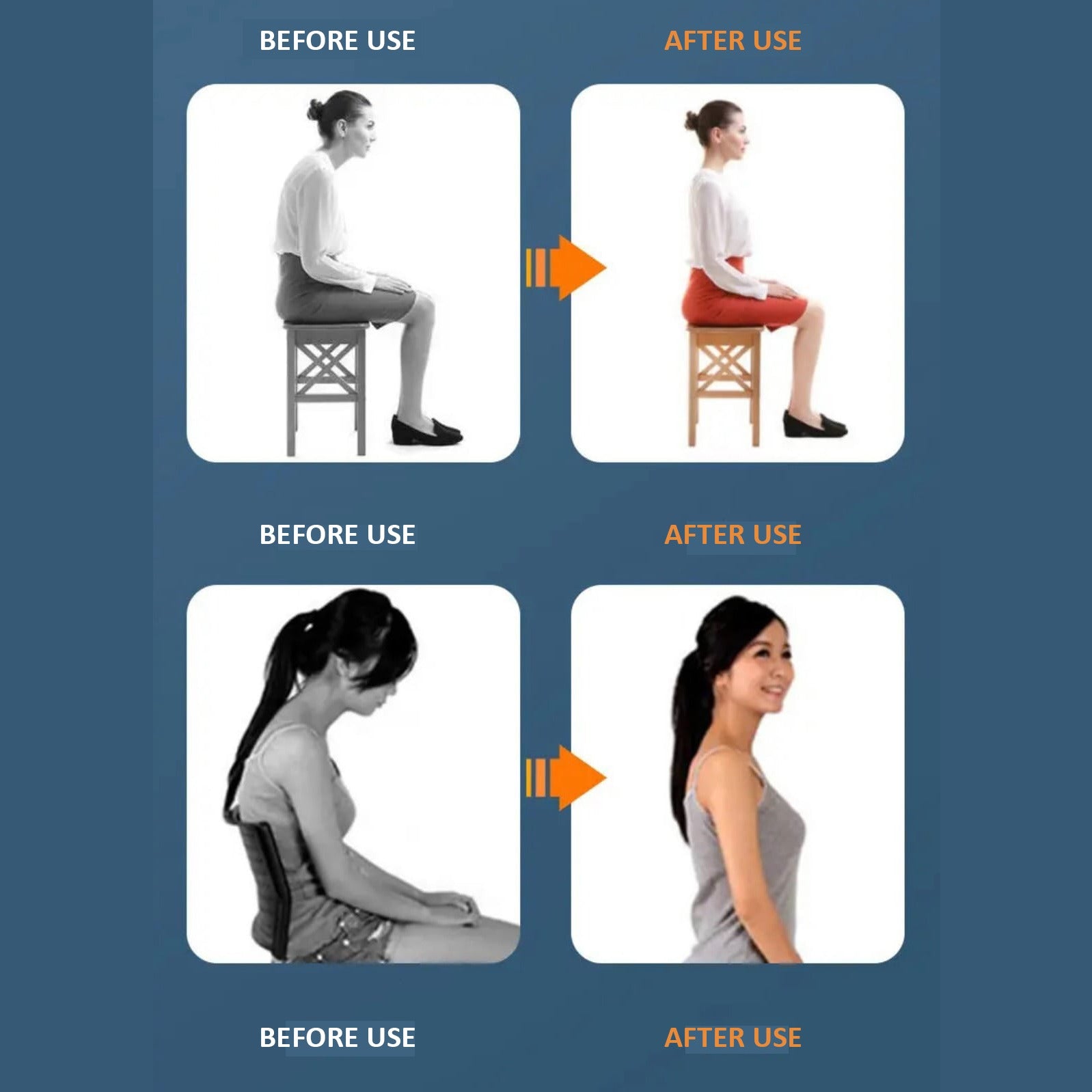 Before and After Use Of Sitting Posture Correction Chair Seat.