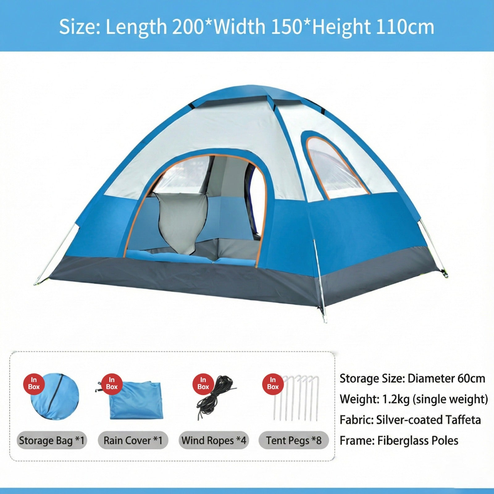 Size Details of Portable Camping Tent.