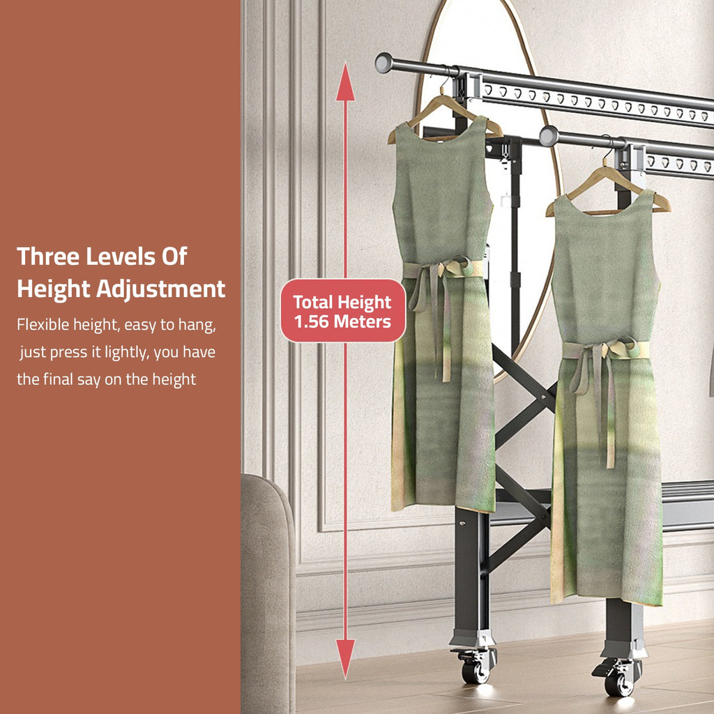 Double Rod Cloth Drying Stand, Movable Garment Display Stand For Home Double Rod Cloth Drying Stand, Movable Garment Display Stand For Home