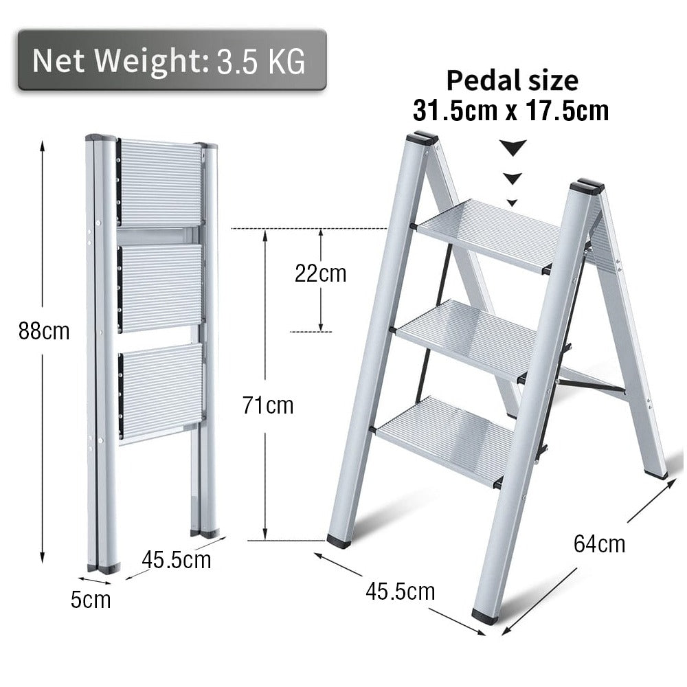 Mini Step Ladder Checklist Foldable 3-Step Stool Ladder, Household Mini Ladder With Anti-Slip Ped