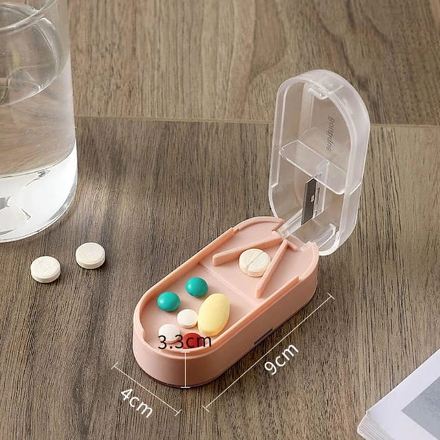 Size Of Light Pink Tablet Pill Cutter Box With Tablets.