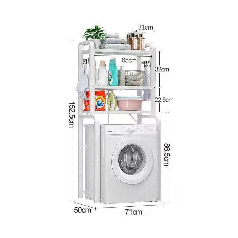 Size Of Multi-Layer Laundry Shelf Rack Placed Above Washing Machine.