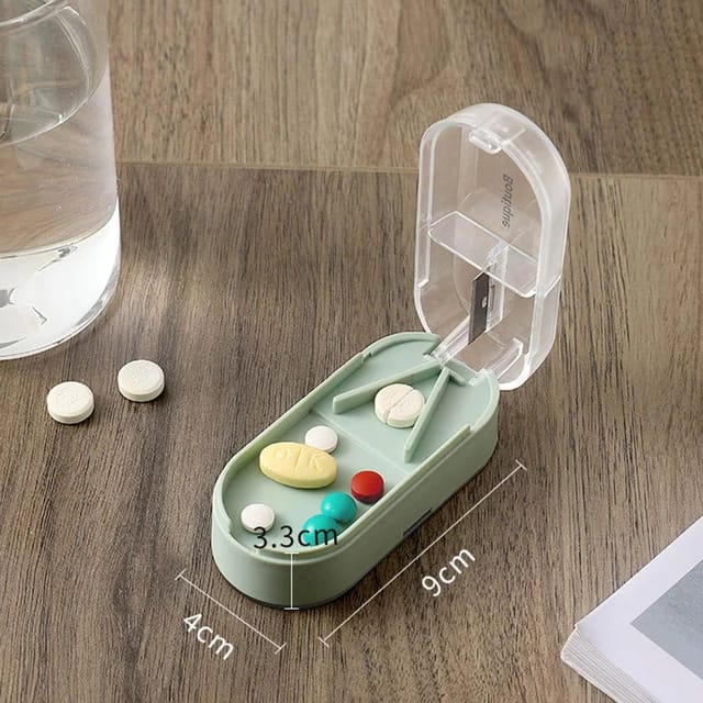 Tablet Pill Cutter Box, Medicine Storage Box Compartment Splitter With Blades For Travel Tablet Pill Cutter Box, Medicine Storage Box Compartment Splitter With Blades For Travel