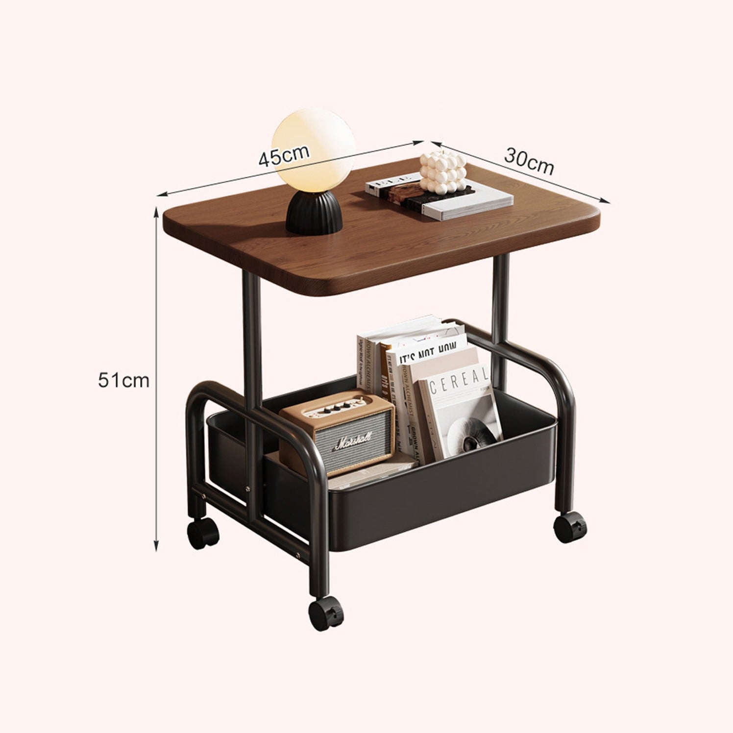 Size Of Vintage Mobile Multi-Function Side Table.