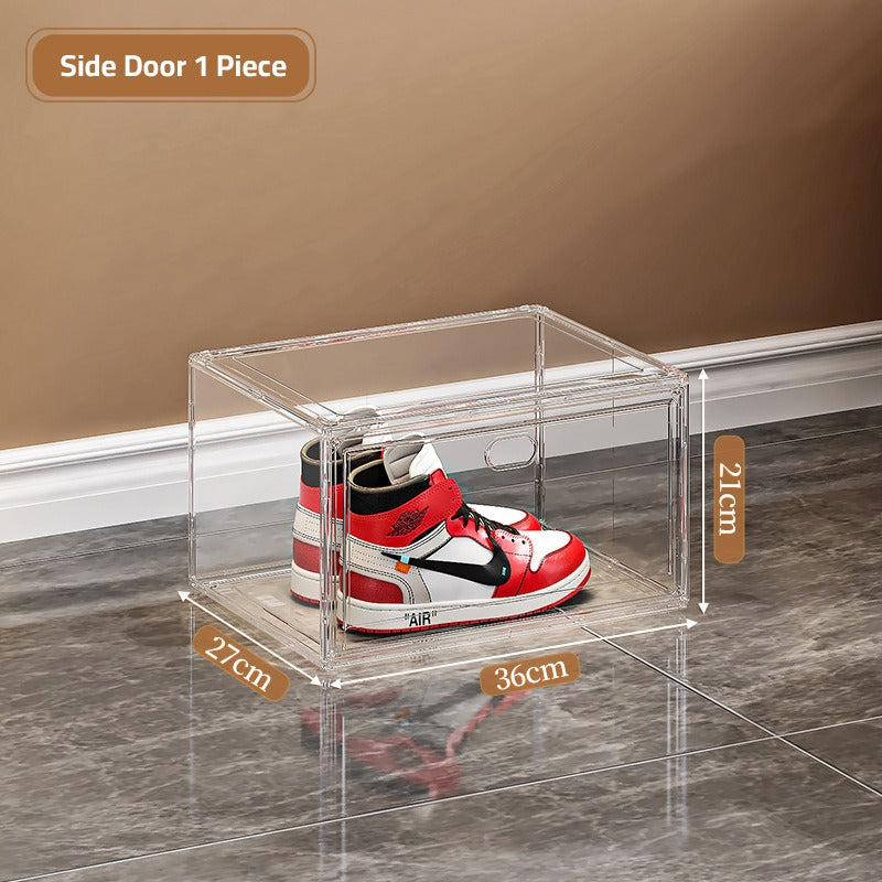 Size Of Stackable Transparent Shoe Box Organizer.