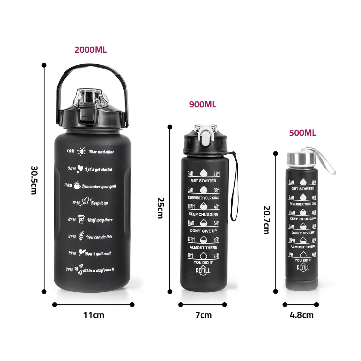 Size of 3PCS Sports Water Bottle Set