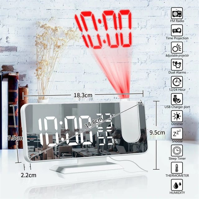 LED Projection Alarm Clock - Digital Display and Mirror Surface