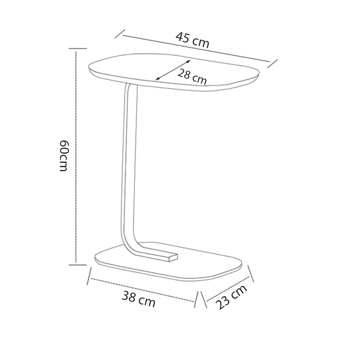 Sizes of Portable Mini C-Shaped Tea Table.