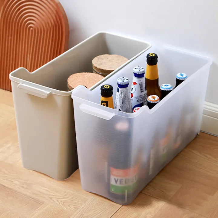 Space-Saving Narrow Gap Long Storage Box with Wheels inside, containing some bottles