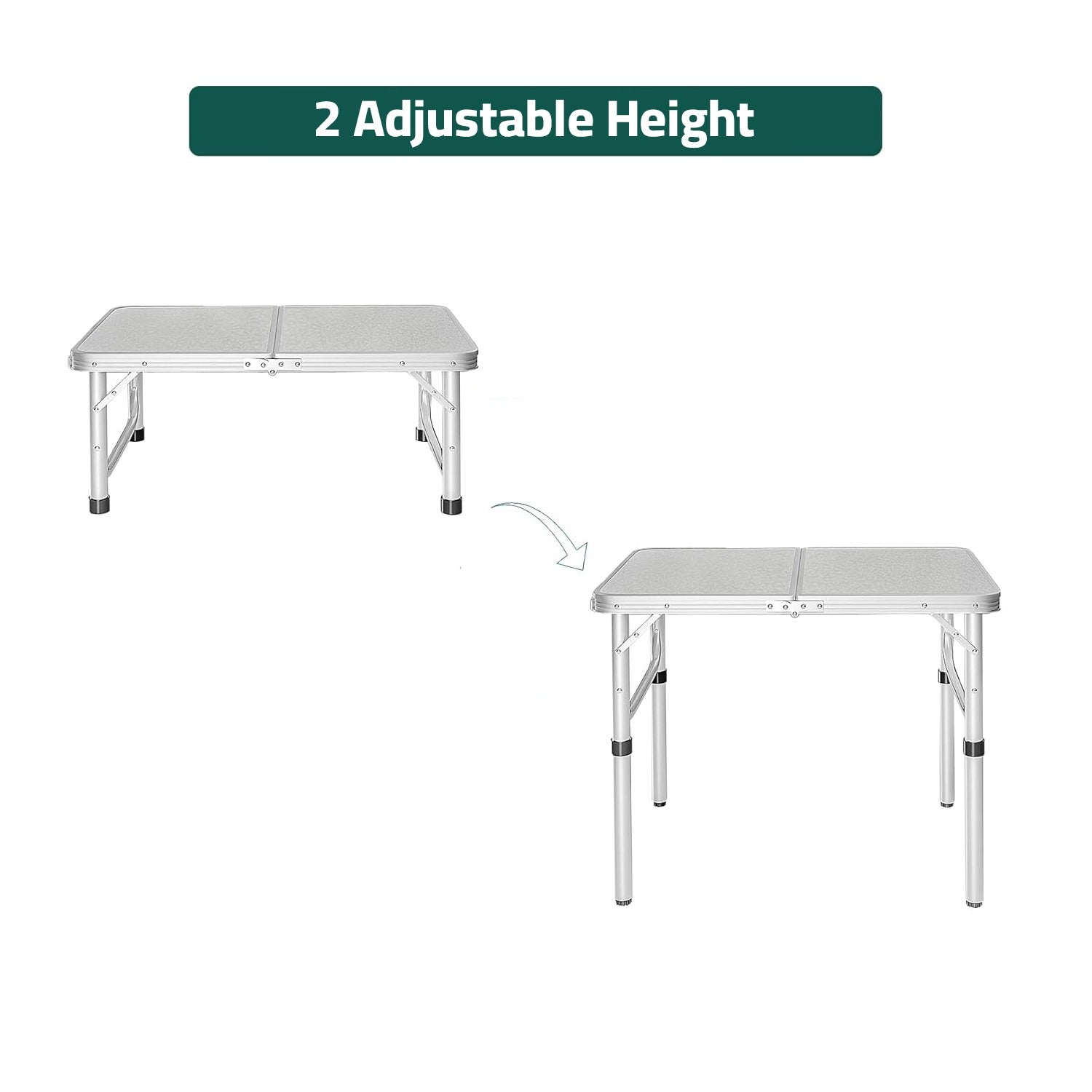 Two Adjustable Height Of Small Folding Aluminum Table.