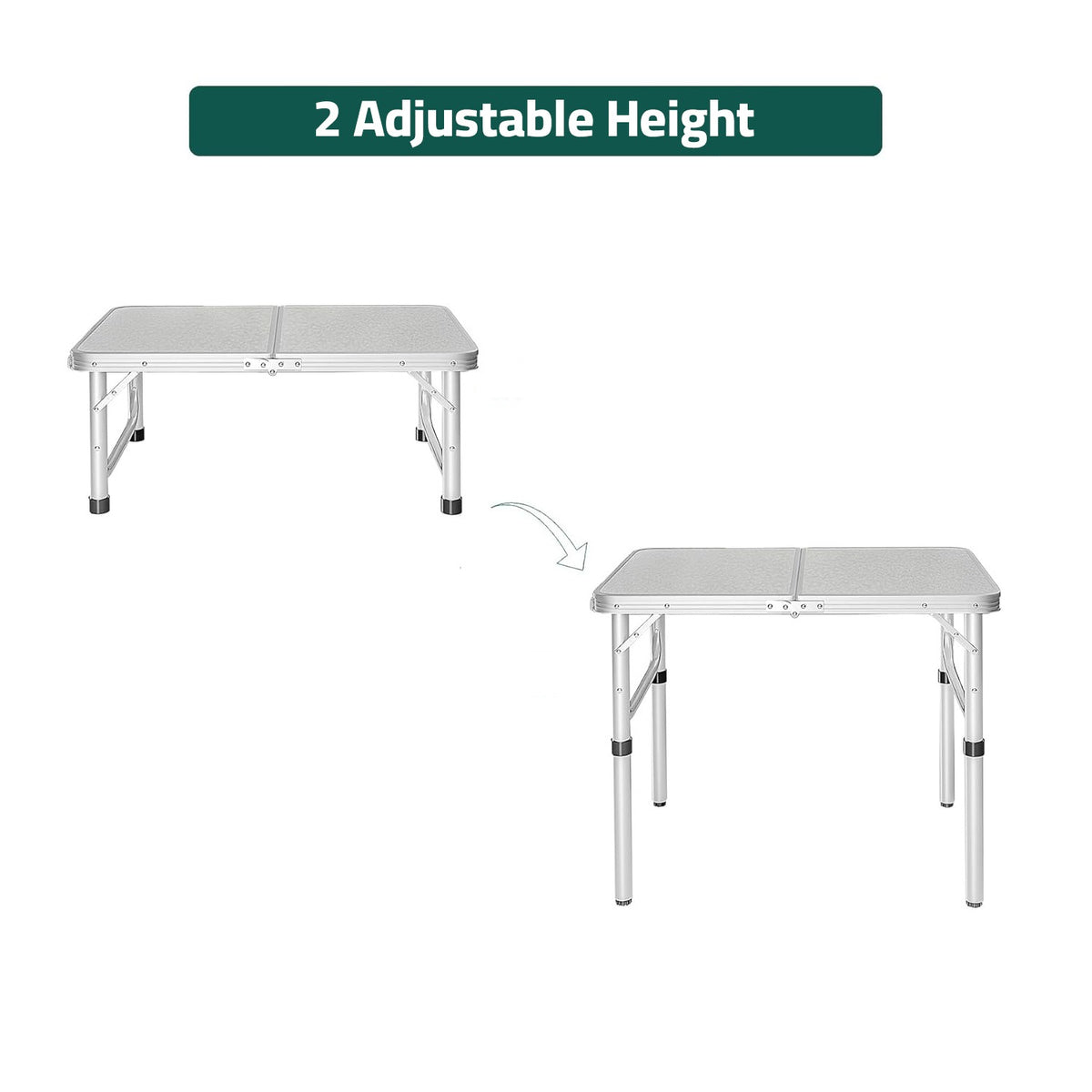Two Adjustable Height Of Small Folding Aluminum Table.