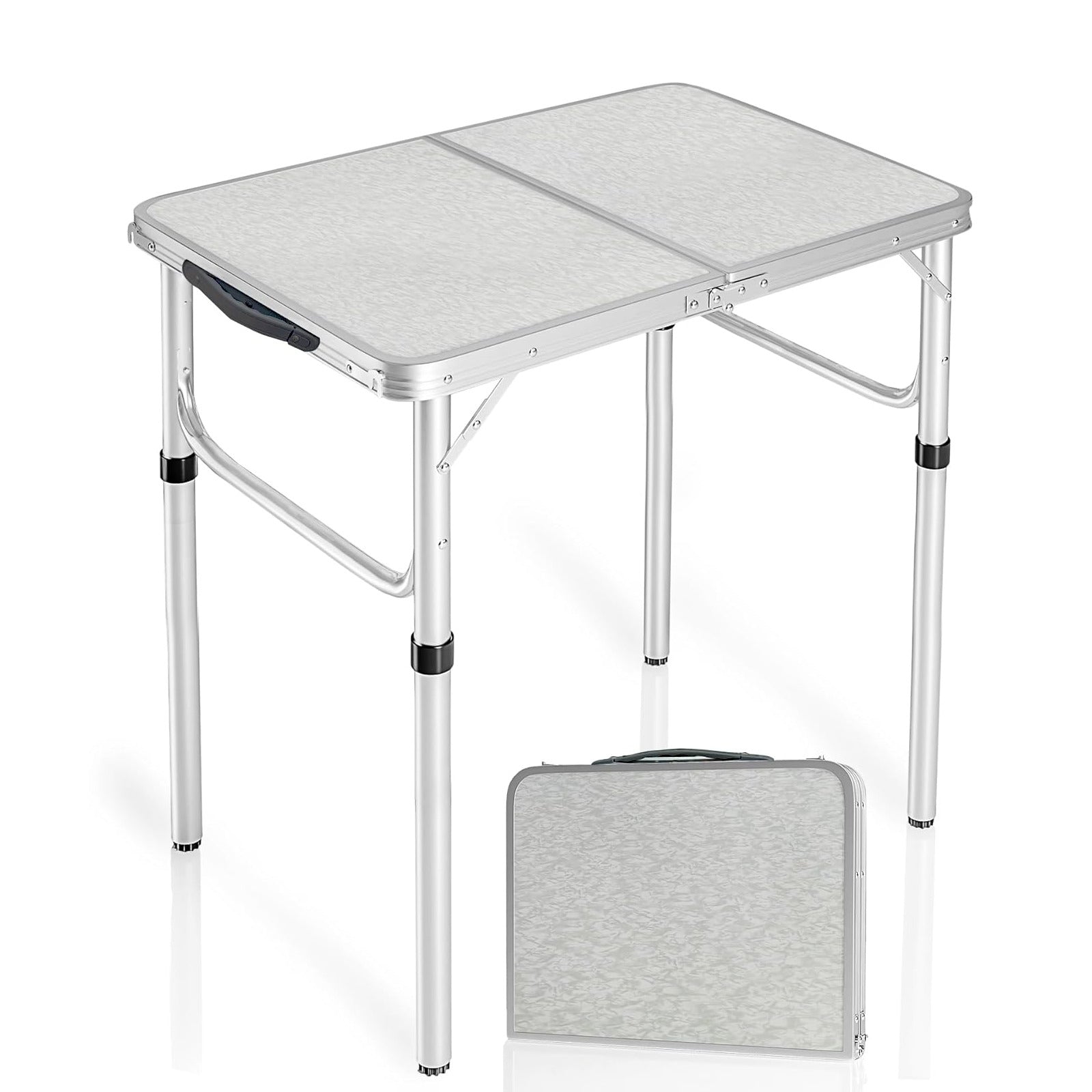 A Small Folding Aluminum Table and its Folded Version.