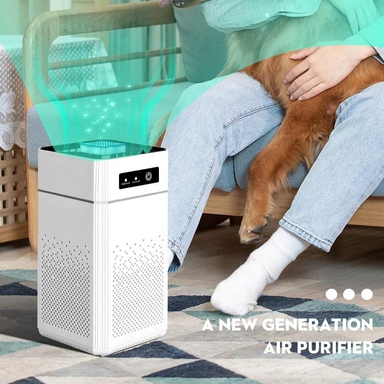 A Person is Sitting Next to Smart Air Purifier.