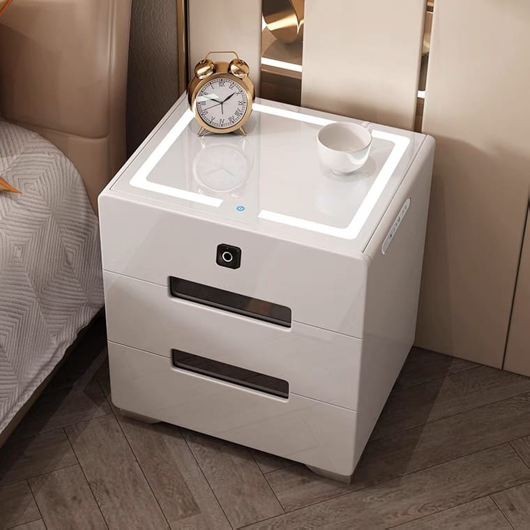 A Smart Bedside Table is Kept On the Side Of Bed.