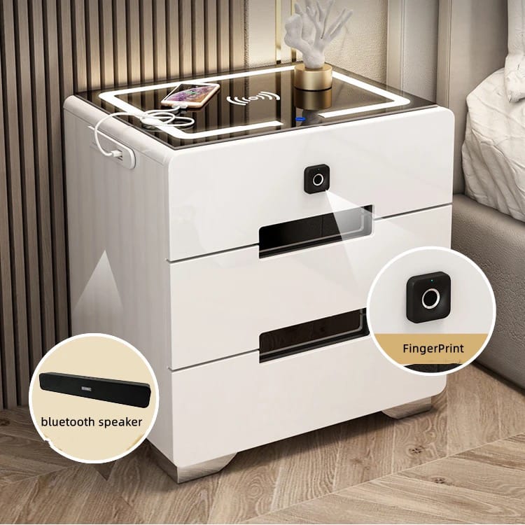 A Smart Bedside Table is Kept On the Side Of Bed.