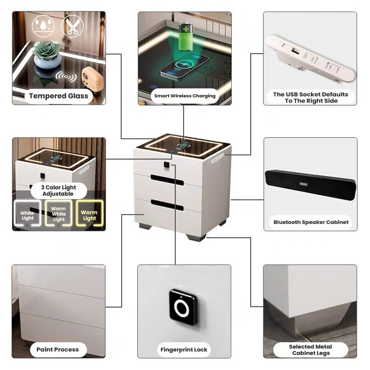 Smart Bedside Table, Bedroom Sofa Side Cabinet with Lights, USB Charging Smart Bedside Table, Bedroom Sofa Side Cabinet with Lights, USB Charging