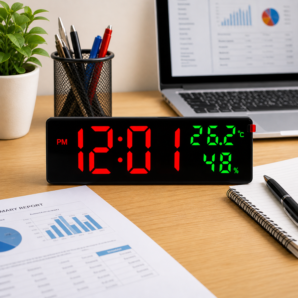 Smart Digital Alarm Clock, LED Digital Wall / Desktop Clock with Temperature & Humidity Display Smart Digital Alarm Clock, LED Digital Wall / Desktop Clock with Temperature & Humidity Display