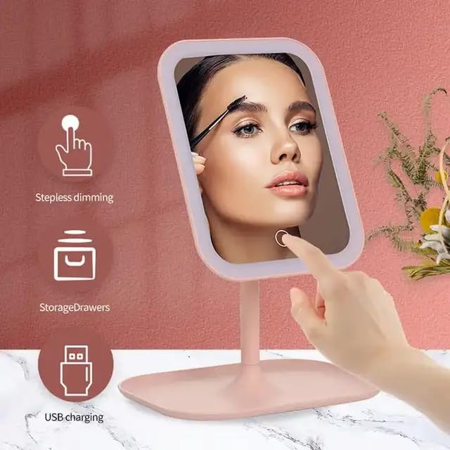 Smart LED Makeup Mirror, Adjustable Vanity Mirror with Storage Tray, 3 Color Light Modes, Stepless Dimming Smart LED Makeup Mirror, Adjustable Vanity Mirror with Storage Tray, 3 Color Light Modes, Stepless Dimming