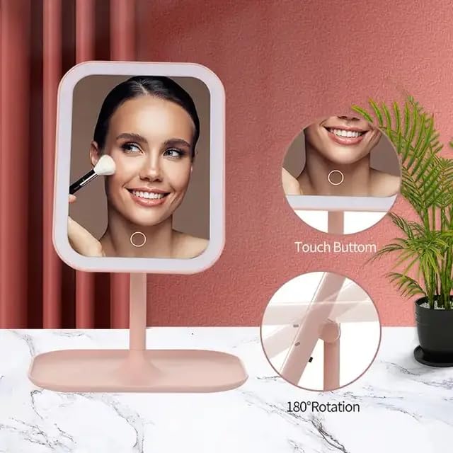Smart LED Makeup Mirror, Adjustable Vanity Mirror with Storage Tray, 3 Color Light Modes, Stepless Dimming Smart LED Makeup Mirror, Adjustable Vanity Mirror with Storage Tray, 3 Color Light Modes, Stepless Dimming