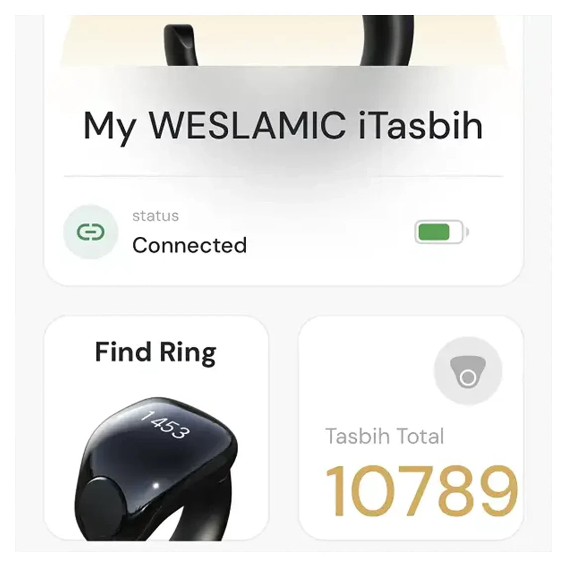 APP Interface of Smart Tasbih Zikr Ring Counter.