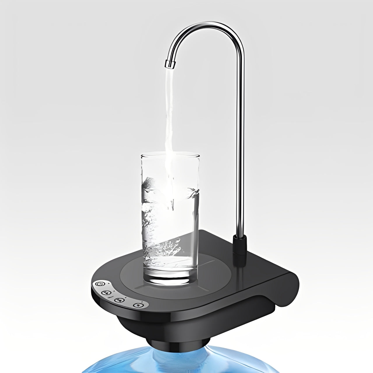 Water dispenser filling a glass with water on a white background