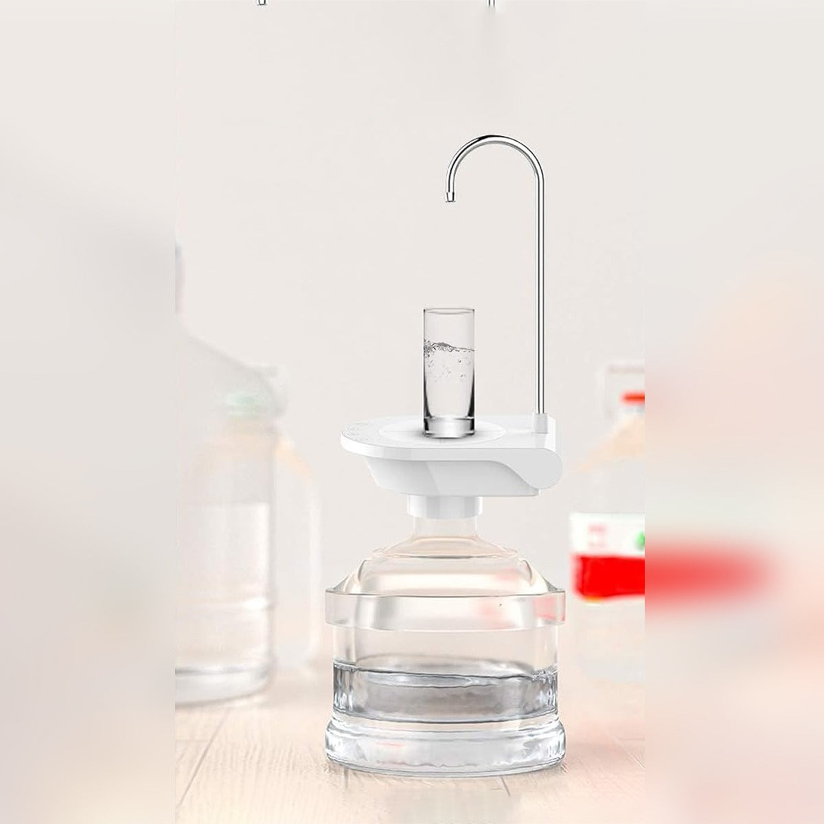 Smart Water Dispenser Pump with a glass of water on a white background
