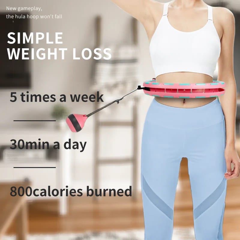 A Women Is Wearing Smart Weight Loss Hula Hoop.