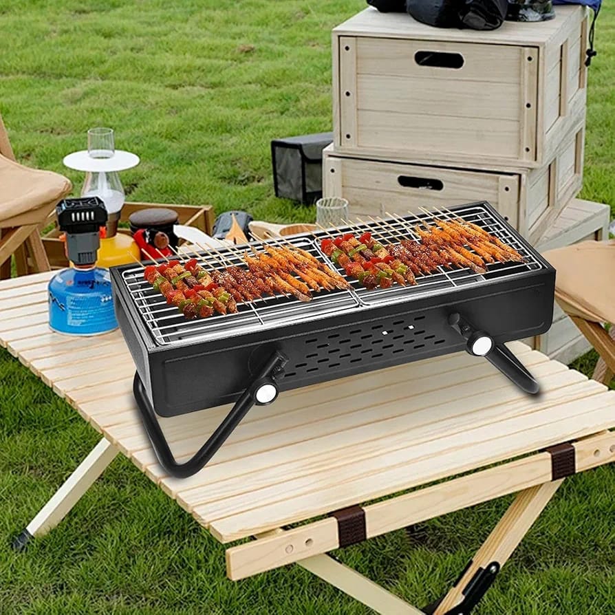 Chicken Items Are Placed On Smokeless BBQ Grill.