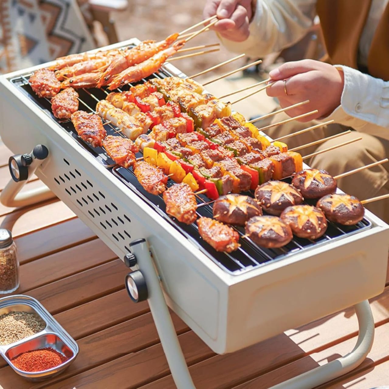 A Person is Cooking On Smokeless BBQ Grill.