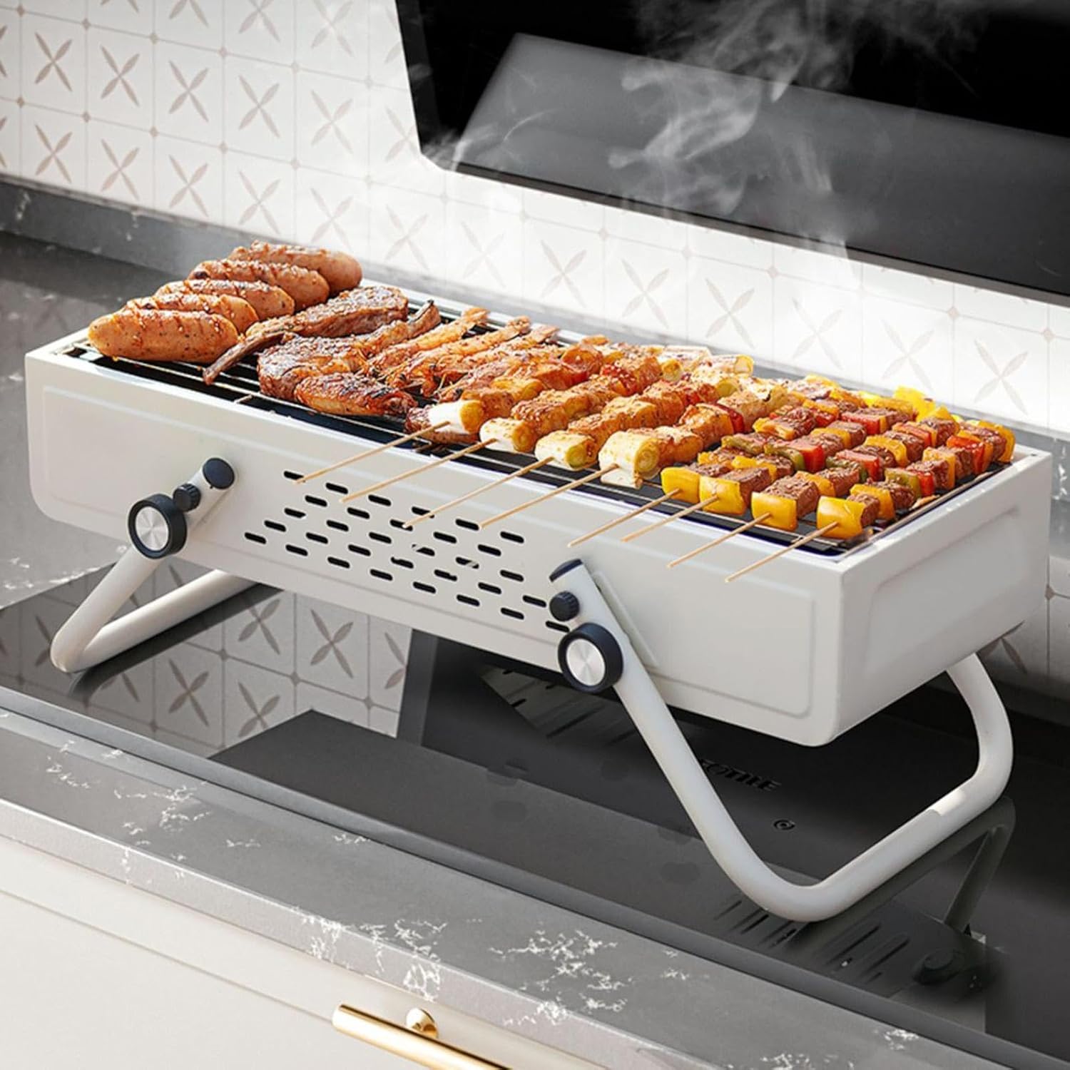 Smokeless BBQ Grill With Chicken Items.