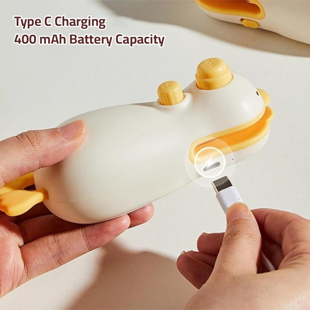 A Person is Connecting Charger on Snack Bag Sealer Machine.