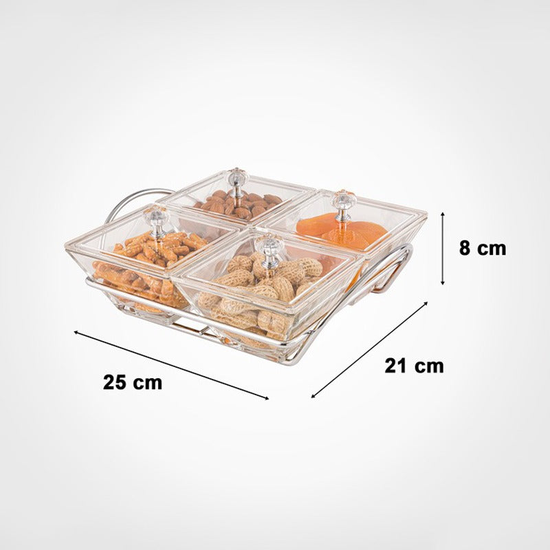 Snack Serving Tray with Acrylic Lid, 4 Section Fruits Nuts Serving Appetizer Set Snack Serving Tray with Acrylic Lid, 4 Section Fruits Nuts Serving Appetizer Set