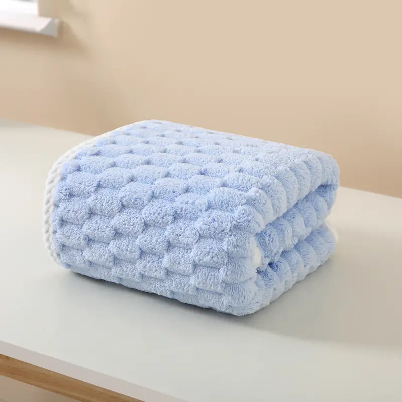 Blue Soft Coral Fleece Bath Towels.