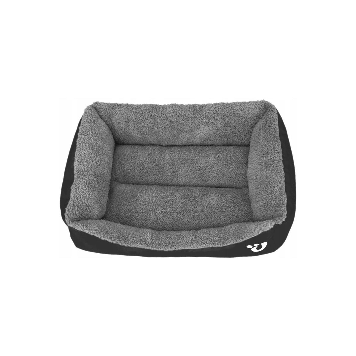 Gray pet bed with a black exterior on a white background