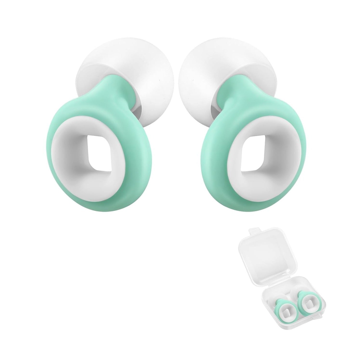 Green White Combination Of Soft Silicone Ear Plug For Noise Reduction.