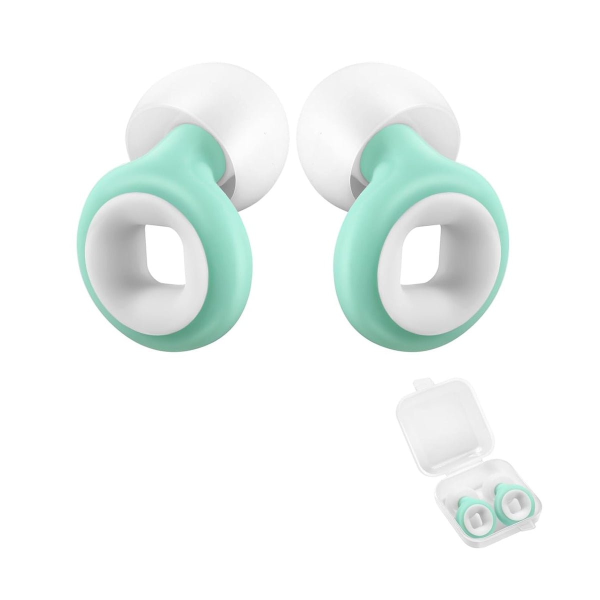 Green White Combination Of Soft Silicone Ear Plug For Noise Reduction.