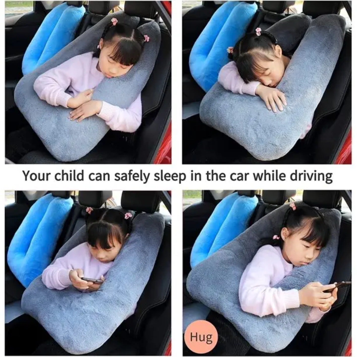 A Child is Using Soft U-Shaped Travel Neck Pillow While Sleeping and using a phone.