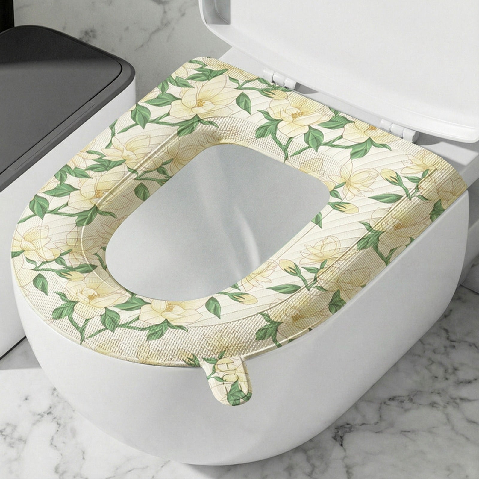 Soft waterproof Toilet Seat Cushion Cover, placed on a toilet seat for added comfort and hygiene.